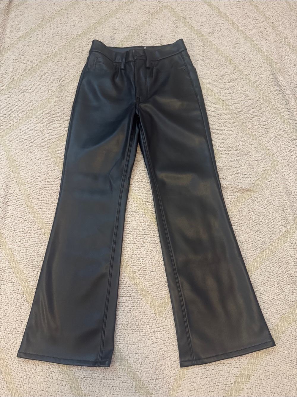 Good American Faux Leather Flare Pants Black Size 00 24 High Rise Pull On